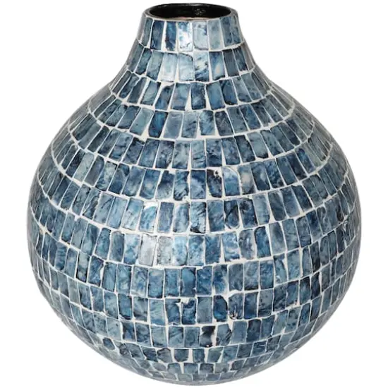 14" Blue Mother of Pearl Handmade Mosaic Inspired Vase {1}