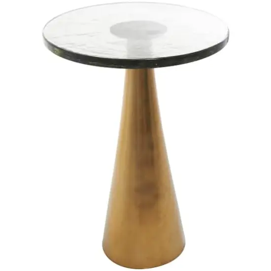Gold Aluminum Geometric Cone Accent Table with Textured Glass Tabletop {4}