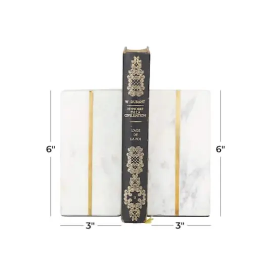 CosmoLiving by Cosmopolitan White Marble Glam Bookends, 6" x 3" x 2" {8}