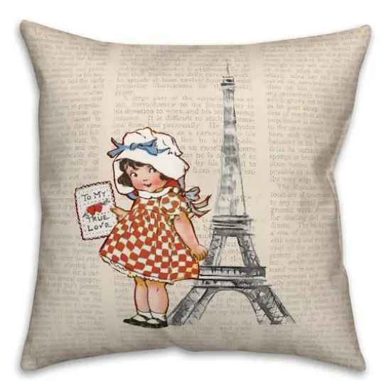Newspaper Paris 18" x 18" Throw Pillow {1}