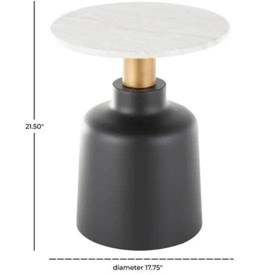 21.5" Black Metal Pedestal Accent Table with Faux White Marble Top {9}