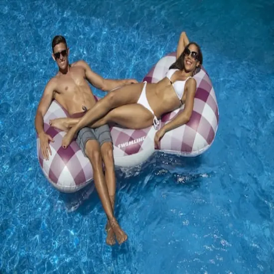 Swimline 6ft. Inflatable Purple & White Checkered Bow Tie Swimming Pool Float {3}