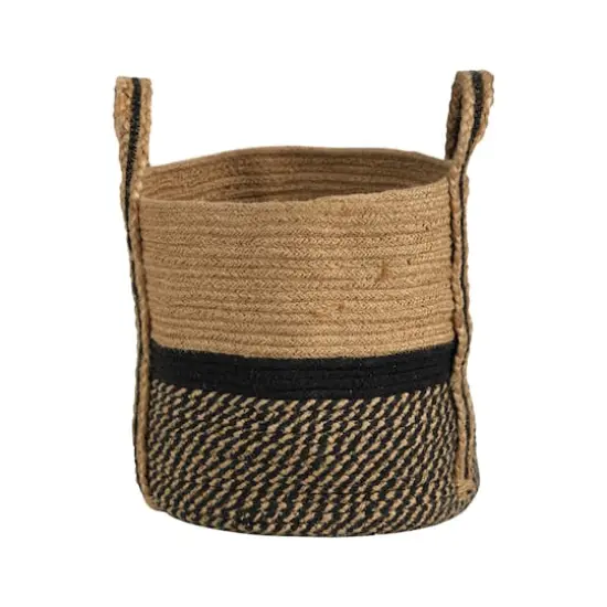 13'' Black Bottom Natural Cotton & Jute Boho Chic Basket Planter {1}