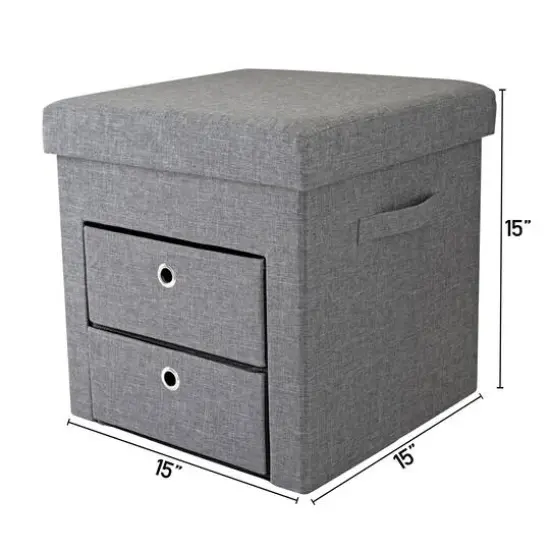 Simplify Gray 2 Drawer Collapsible Storage Ottoman {4}