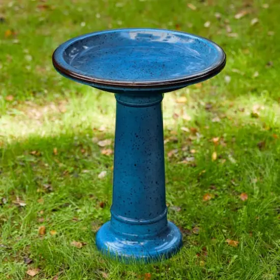 Glitzhome&reg; 21.5" Faux Ceramic Tall Pedestal Birdbath Cobalt Blue {3}