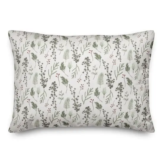 Pine Greenery on White Rectangle Throw Pillow {1}