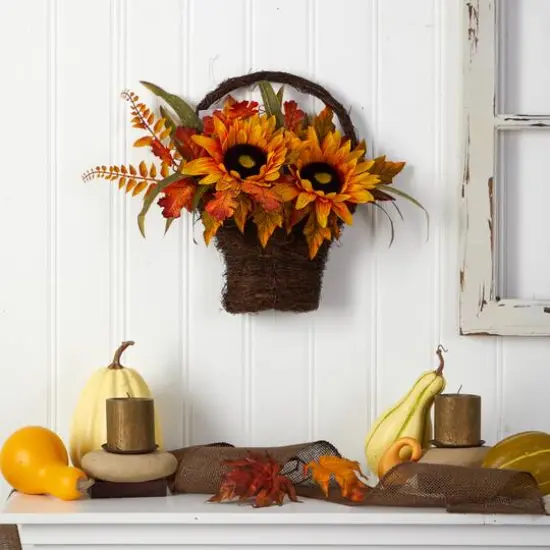 16" Sunflower Autumn Arrangement In Decorative Basket {5}