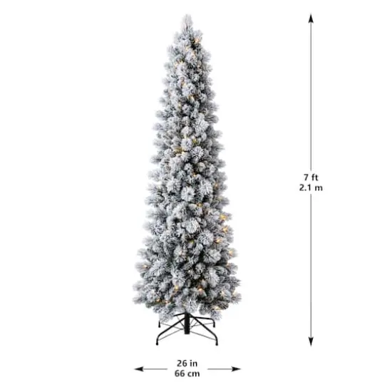 7ft. Pre-Lit Flocked Slim Artificial Christmas Tree, Warm White Twinkle LED Lights by Ashland&reg; {9}