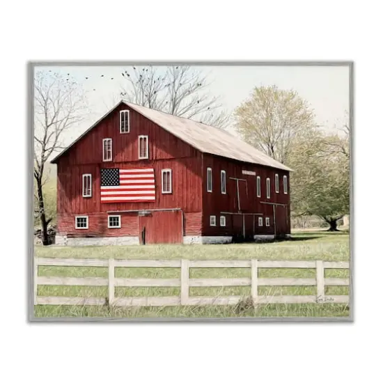 Stupell Industries Patriotic Barn Flag Framed Giclee Art Gray {1}