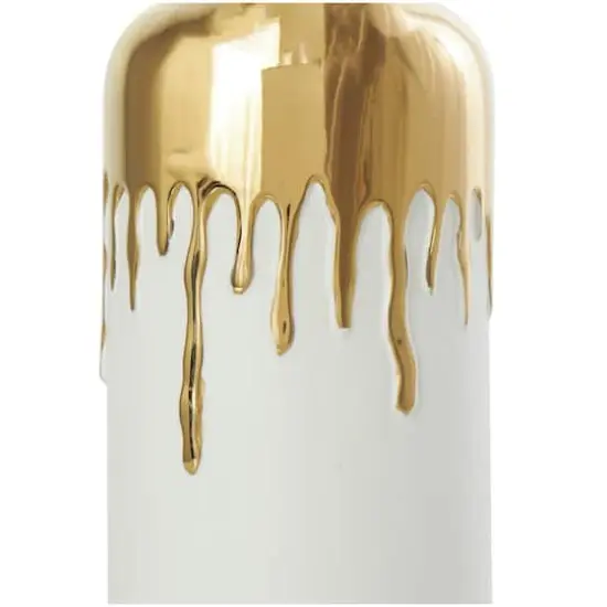 CosmoLiving by Cosmopolitan 14" White with Gold Melting Drips Ceramic Vase {4}