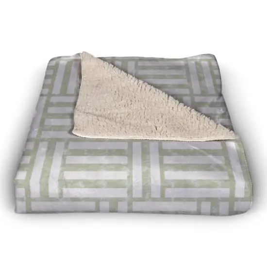Sage Green Crosshatch Pattern Sherpa Fleece Blanket {3}