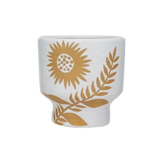 Hello Honey&reg; 5.5" White & Mustard Reactive Glaze Flower Stoneware Footed Planter {3}