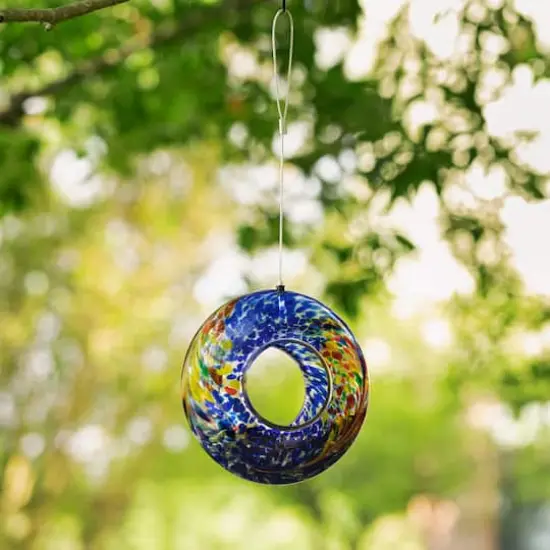 Glitzhome&reg; 7.75" Multicolor Glass Round Hanging Bird Feeder {6}