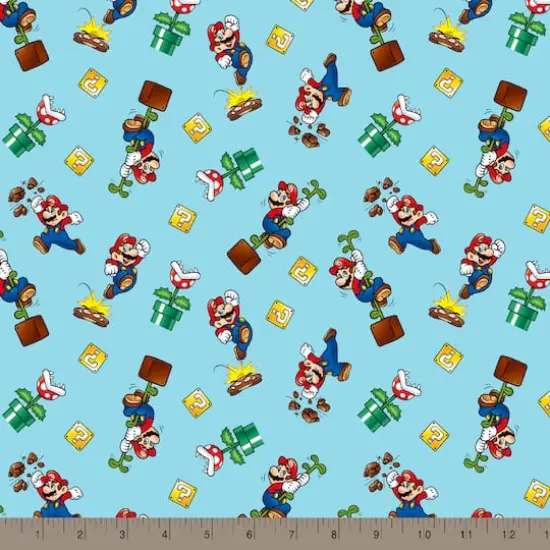 Nintendo&reg; Super Mario Mario Toss Light Blue Cotton Fabric {3}