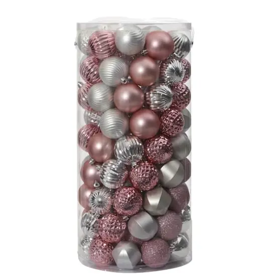 101ct. 2" Pink & Silver Shatterproof Ball Ornaments {1}