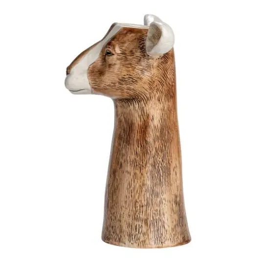 Hello Honey&reg; 11" Brown & White Hand-Painted Decorative Stoneware Goat Vase {11}