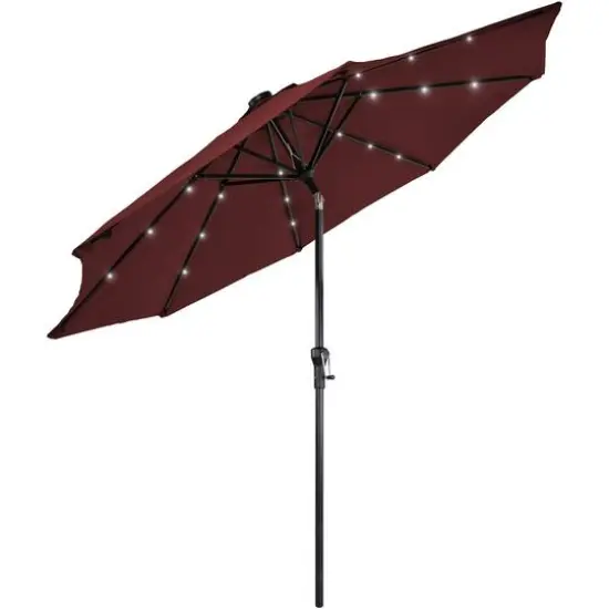 9ft. Solar Lighted Outdoor Patio Market Umbrella Burgundy {4}