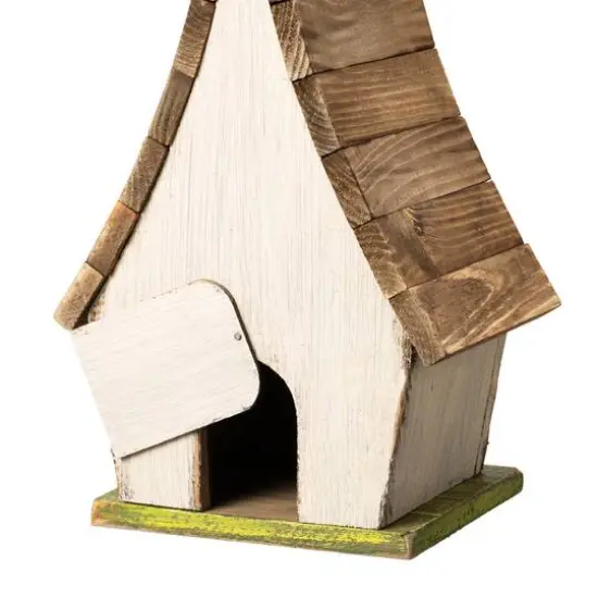 Glitzhome&reg; 9.5" White Distressed Wood Birdhouse with Leaves {6}