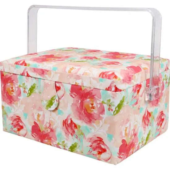 SINGER&reg; Large Watercolor Floral Print Rolled Edge Sewing Basket with Matching Pouch Sew Kit {8}