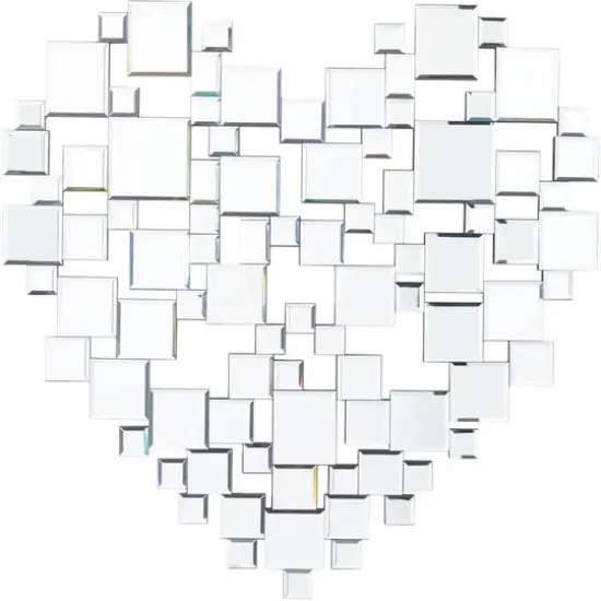 Silver Glass Shaped Mirrored Heart Wall Mirror 32" x 1" x 32" {1}