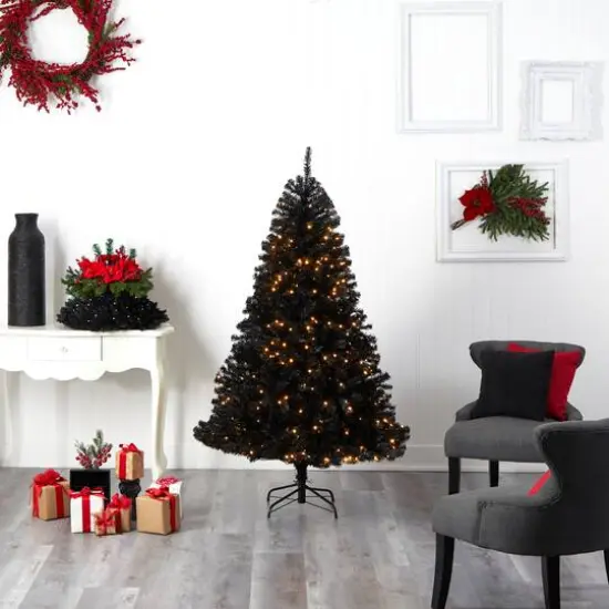 6ft. Pre-Lit Black Artificial Christmas Tree, Clear LED Lights {10}
