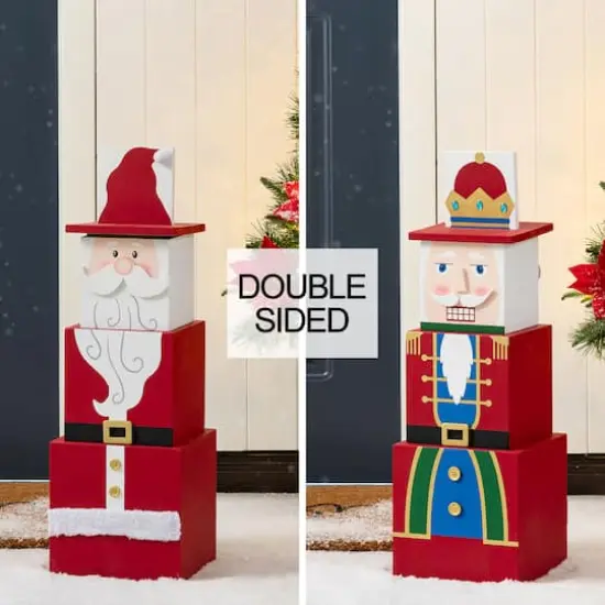 Glitzhome&reg; 24.5" Christmas Wood Santa and Nutcracker Reversible Boxed Porch Decor {3}