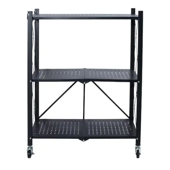 Organize It All Black 3-Tier Foldable Metal Rack with Wheels {4}