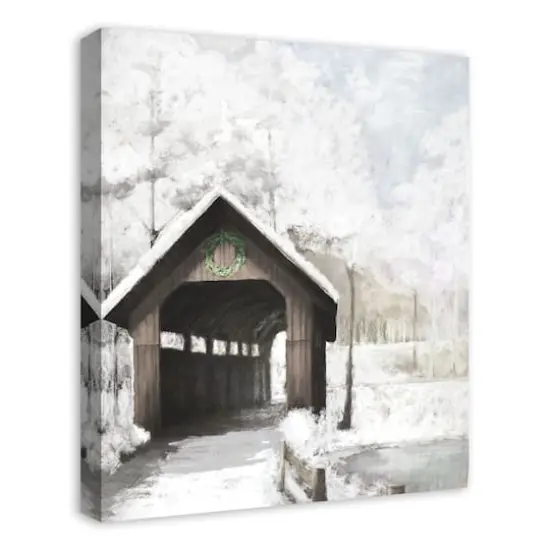 Covered Bridge In Winter 20x24 Canvas Wall Art {3}