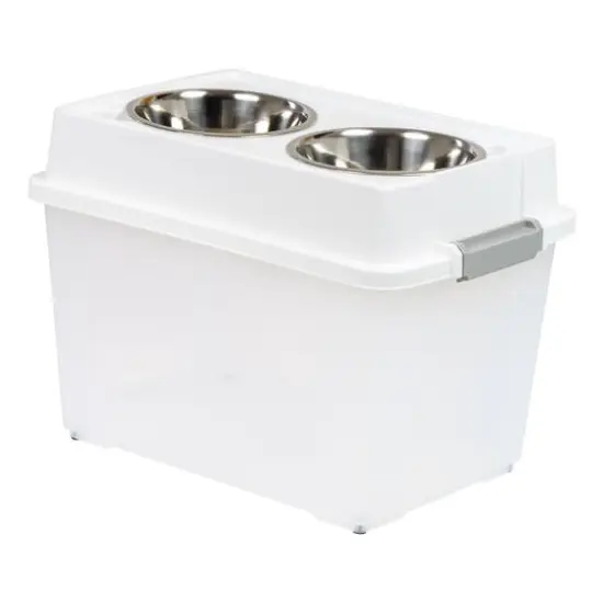 IRIS 45qt. Clear/White/Gray Airtight Elevated Feeder Storage Container {11}
