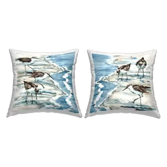 Stupell Industries Sandpiper Birds Strolling Ocean Shore Scene 2 Pillow Set, 18" x 18" {1}