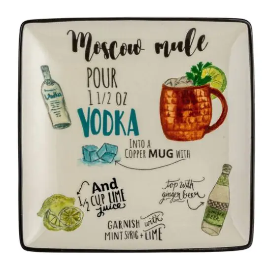 Hello Honey&reg; 6" Cocktail Recipe Design Stoneware Plate Set {10}