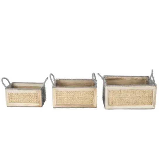 Light Brown Rattan Woven Basket with Gray Rope Handles, 3ct. {7}