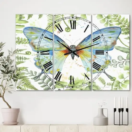 Designart Botanical Butterfly Beauty 3 panel Large Cottage Wall Clock {3}