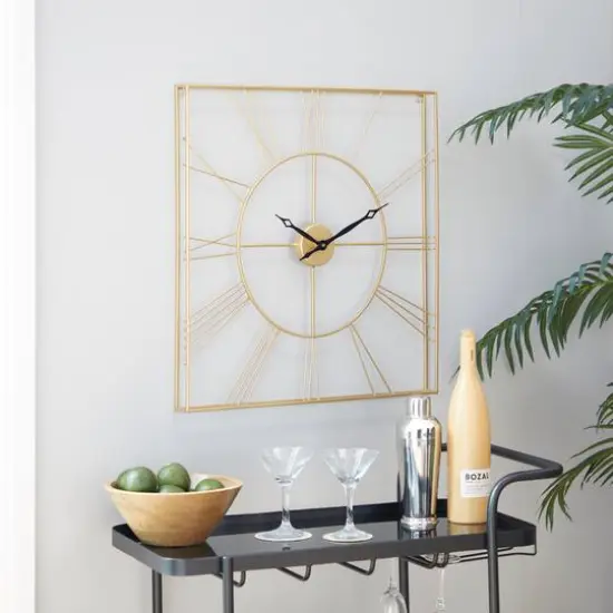 CosmoLiving by Cosmopolitan 24" Metal Square Wall Clock Gold {9}
