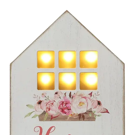 Glitzhome&reg; Lighted Wood Mother's Day House Shaped Table Sign Set {6}