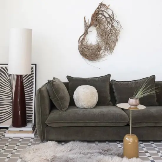 Hello Honey® 4ft. Brown Reactive Glaze Ceramic Floor Lamp with Linen Shade {3}