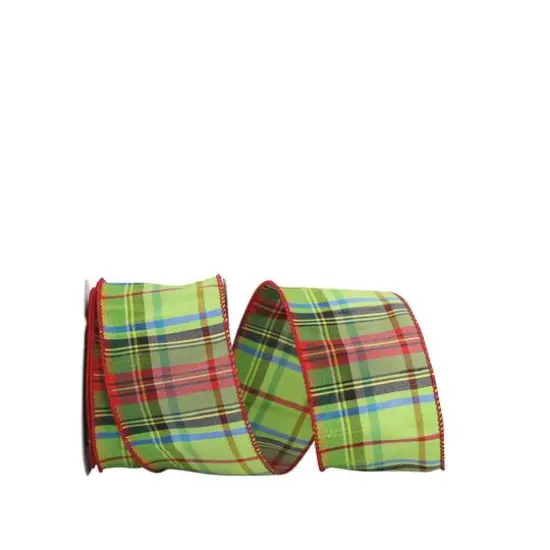 JAM Paper 2.5" x 10yd. Traditional Dupioni Wired Edge Citrus Plaid Ribbon {1}