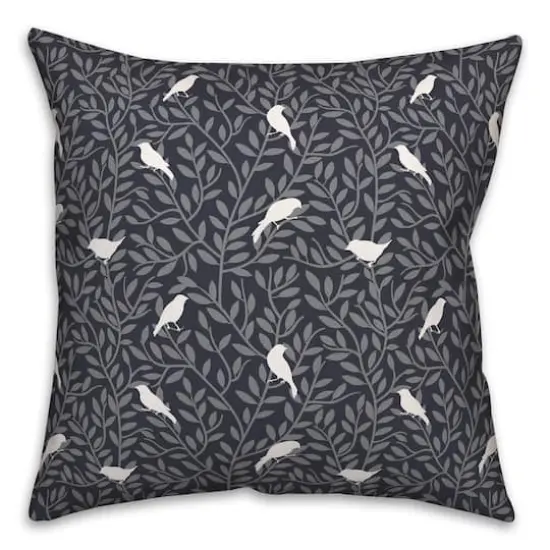 18" Birds On Leaves Indoor/Outdoor Pillow Navy {1}