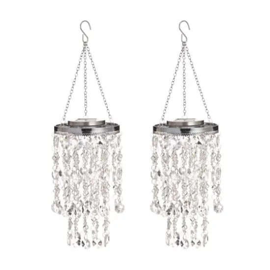 Glitzhome&reg; 18.75" Solar Lit Beaded Wind Chimes, 2ct. Transparent {1}