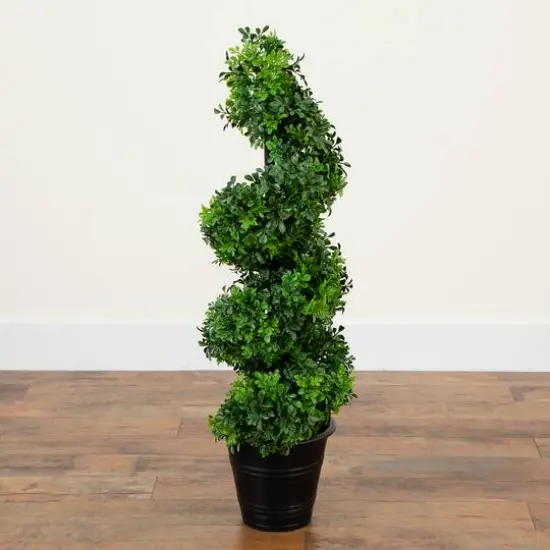 3ft. UV-Resistant Boxwood Spiral Topiary Artificial Tree in Decorative Planter {4}