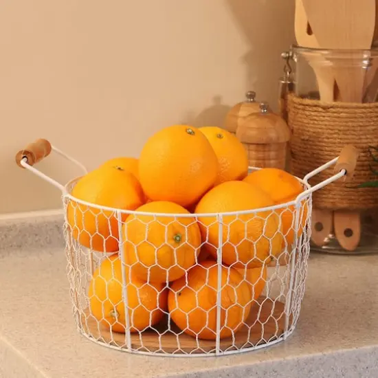 6" Chicken Wire Basket with Wood Look Base {5}