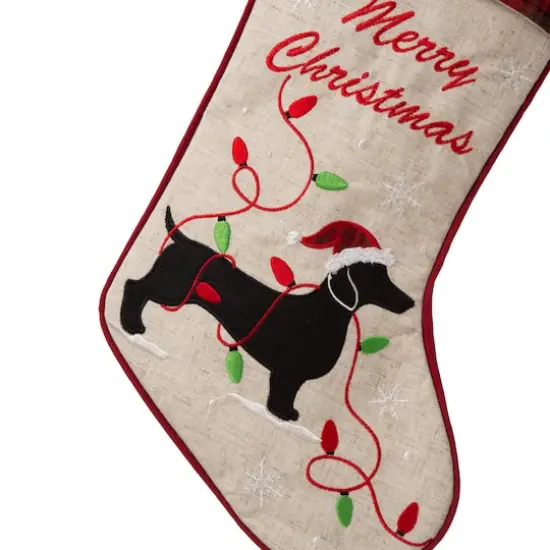 Glitzhome&reg; 21" Merry Christmas Dachshund Stocking, Set Of 2 {5}