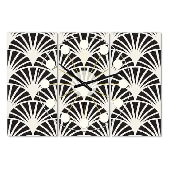 Designart Retro Art Deco Waves I Mid-Century Modern Multipanel Wall Clock {1}