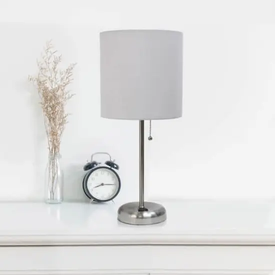 LimeLights 19.5" Brushed Steel Base Lamps with Charging Outlets, 2ct. Gray {5}