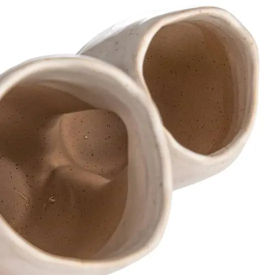 Hello Honey&reg; 6.25" White & Beige 2-Tone Stoneware Vase with Reactive Glaze {8}