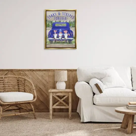 Stupell Industries Stars & Stripes Forever Americana Gnomes Floater Framed Art Gold {3}