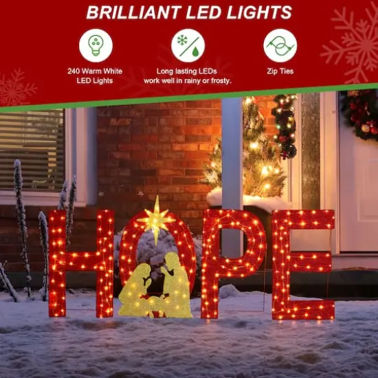 Glitzhome&reg; 80.75"L Lighted Christmas 2D Fabric Nativity HOPE Outdoor Decor Set {3}