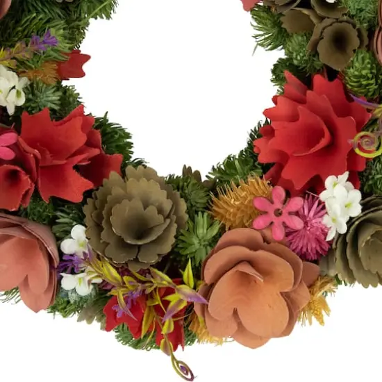 12.5" Mixed Floral Artificial Wooden Spring Wreath {4}