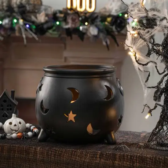 10.75" Black Moon & Stars Cauldron Ceramic Candle Holder by Ashland&reg; {3}