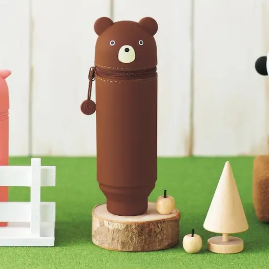 PuniLabo 9" Stand Up Silicone Animal Pen Case Brown Bear {5}